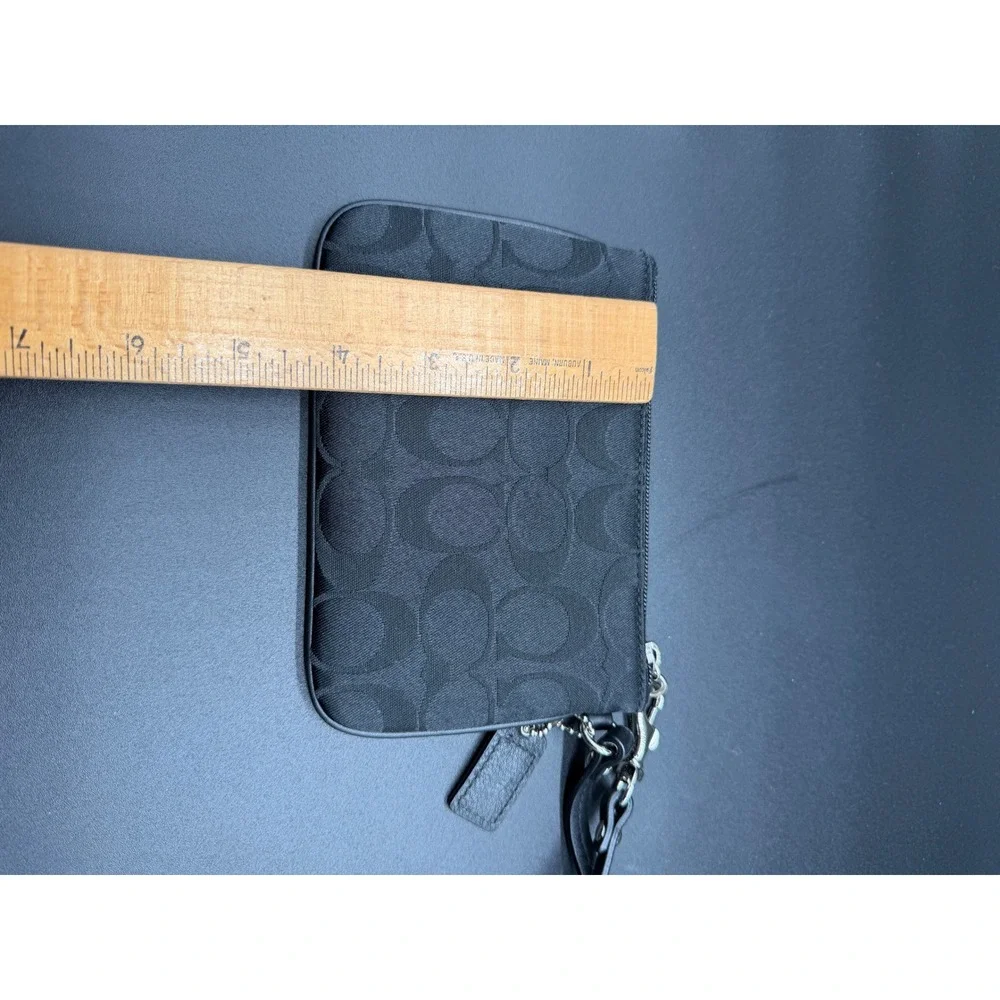 Coach Signature Jacquard Small Wristlet Black Canvas‎ Leather Trim 6.25x4